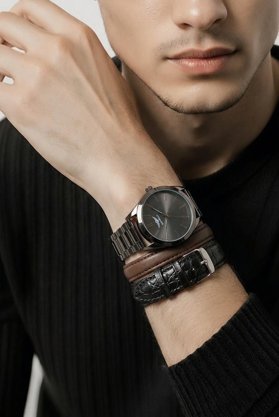 Men's Gianello Virtus Black Interchangeable 3 STRAPWATCH Set New, Designer